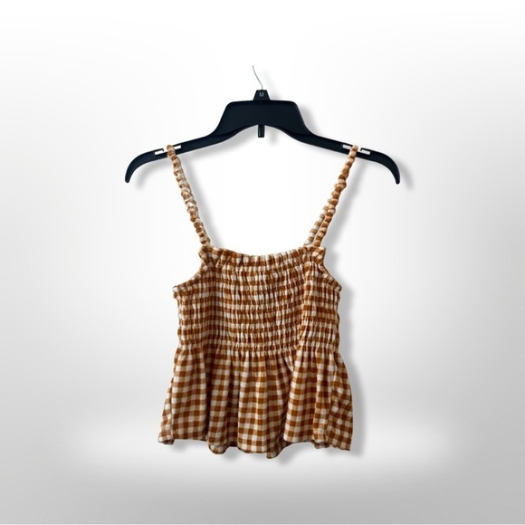 NWT Kohls SO Brand Gold Cropped Gingham Checkered Smocked Peplum Tank Sz Medium - Picture 3 of 7